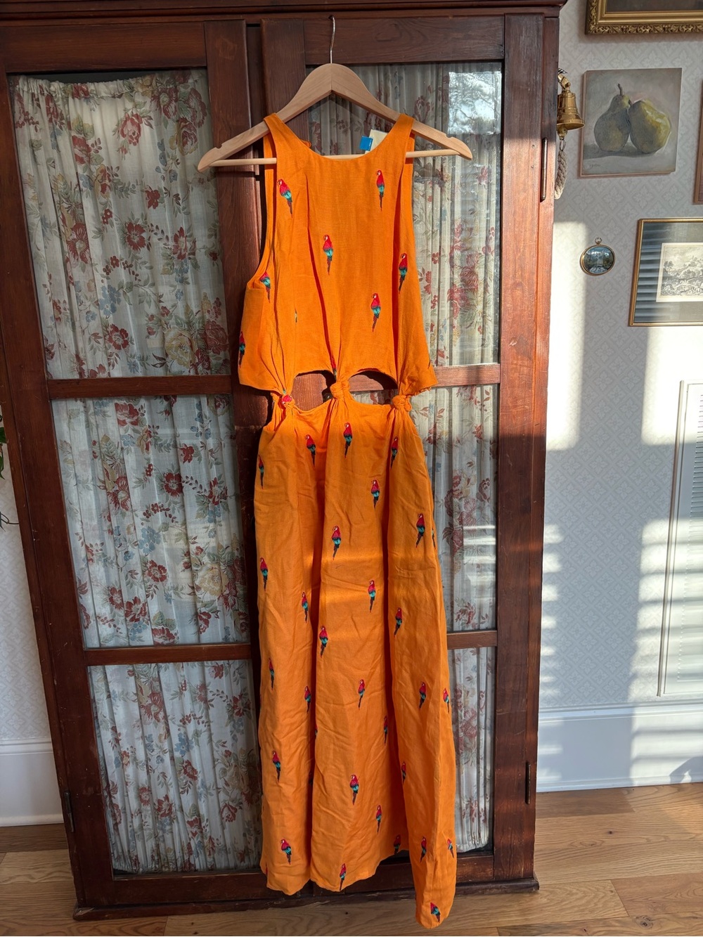 FARM Rio x Anthropologie Embroidered Parrot Cutout Halter Maxi Dress S